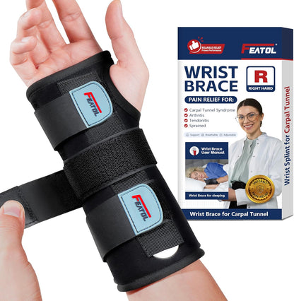 Wrist Brace Carpal Tunnel for Women Men, Adjustable Night Sleep Support Brace with Splints Left Hand, Large/X-Large