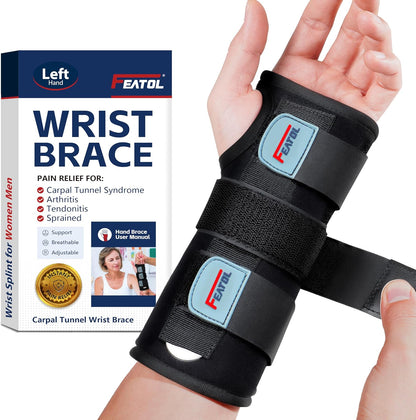 Wrist Brace Carpal Tunnel for Women Men, Adjustable Night Sleep Support Brace with Splints Left Hand, Large/X-Large