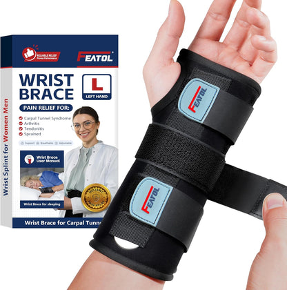 Wrist Brace Carpal Tunnel for Women Men, Adjustable Night Sleep Support Brace with Splints Left Hand, Large/X-Large
