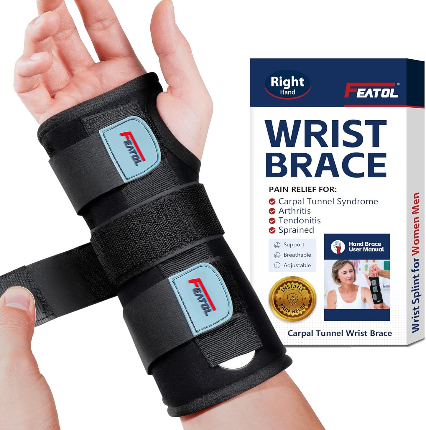 Wrist Brace Carpal Tunnel for Women Men, Adjustable Night Sleep Support Brace with Splints Left Hand, Large/X-Large