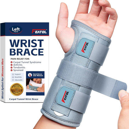 Wrist Brace Carpal Tunnel for Women Men, Adjustable Night Sleep Support Brace with Splints Left Hand, Large/X-Large