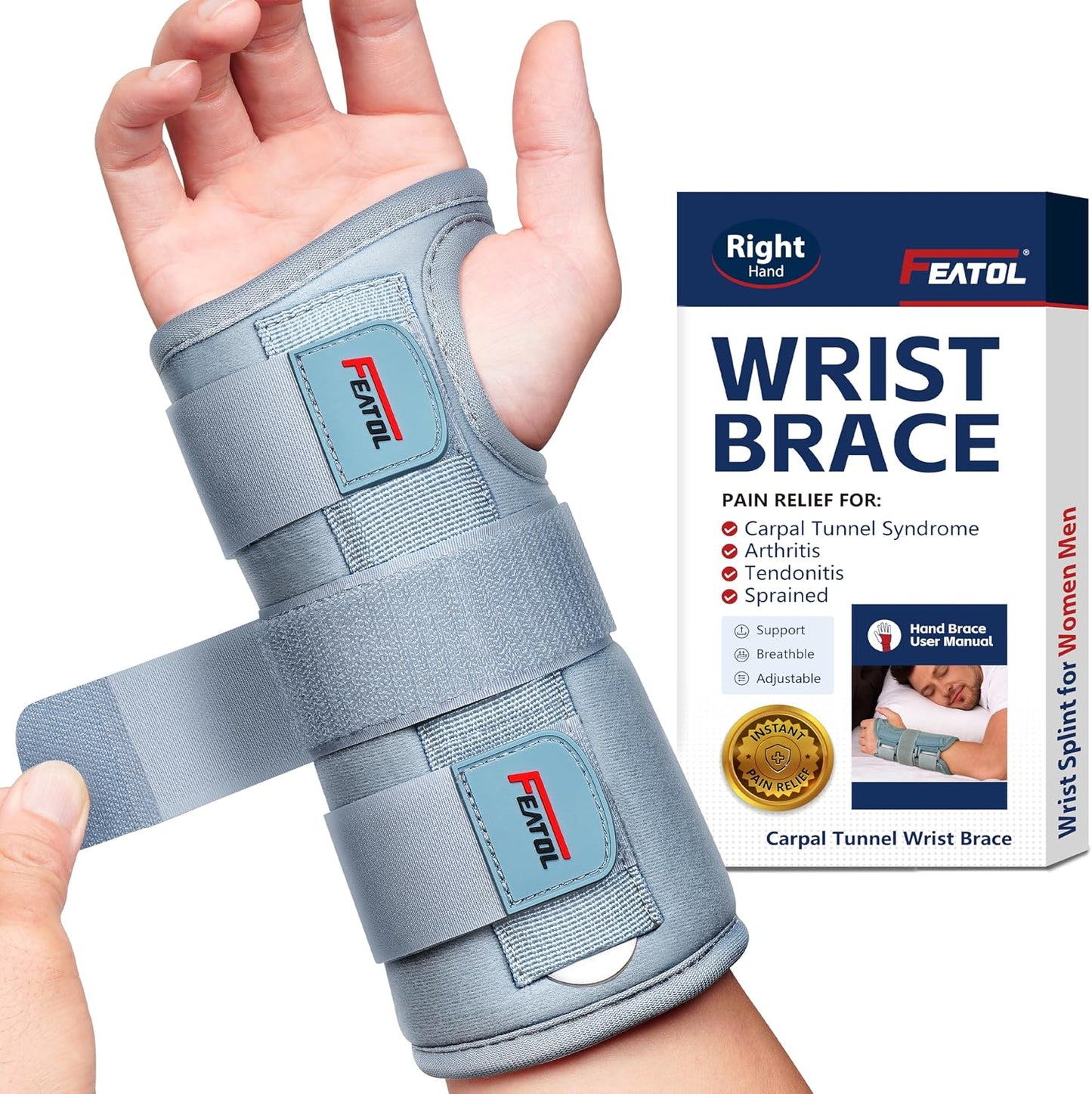 Wrist Brace Carpal Tunnel for Women Men, Adjustable Night Sleep Support Brace with Splints Left Hand, Large/X-Large